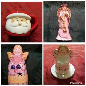 Four Christmas items- Santa cup and 3 angels